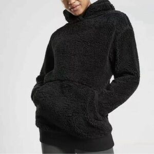 Athleta Solstice Black Sherpa Reversible Hooded Pullover Sweatshirt Size Medium